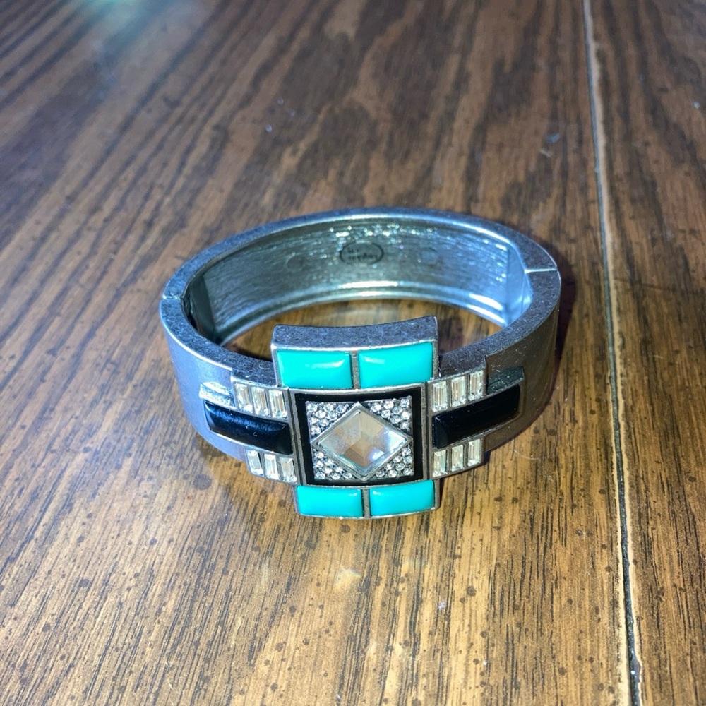 Magnetic bracelet Lia Sophia signed blue clear stones art deco sm 5 1/2” wrist